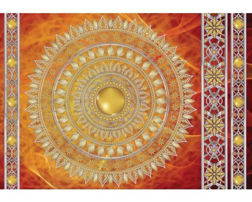 Rood en gouden mandala patroon in een fotobehang dat Indiase versieringen en kunst samenbrengt.