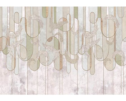 Fotobehang met marmer en gouden versieringen, met een subtiele steentextuur die het geheel een chique uitstraling geeft.