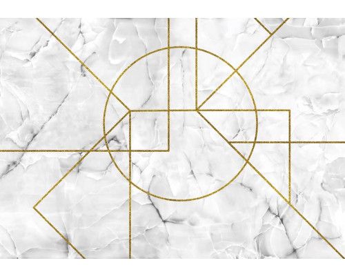 Dit fotobehang combineert marmer met geometrische patronen in goud, wat een gevoel van luxe en verfijning creëert.