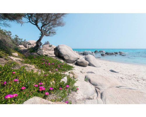 Mediterrane dromen strand fotobehang, perfect voor een tropische sfeer.