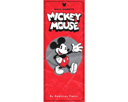 Retro stijl Mickey Mouse fotobehang, met klassieke Amerikaanse elementen zoals sterren en strepen, in een vintage kleurenpalet.