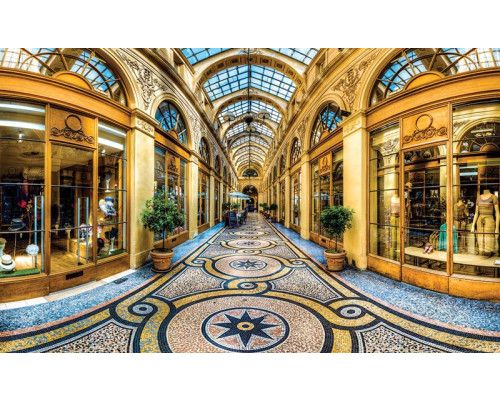 Milan City Shopping fotobehang met een luxe lounge in goud en een stedelijke uitstraling.