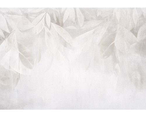 Fotobehang met een minimalistisch botanisch design van fijne bladeren in neutrale en natuurlijke tinten.