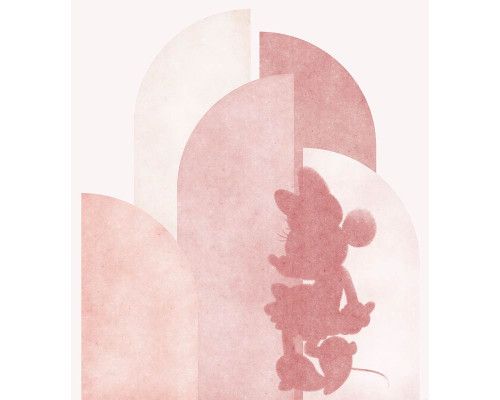 Minnie Creative Aesthetic fotobehang met een stijlvolle Minnie Mouse in een kunstzinnige compositie van kleuren en vormen.