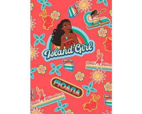 Moana Island Girl fotobehang toont Vaiana op haar eiland, omringd door tropische planten en een diepblauwe oceaan, uit Disney's Vaiana.