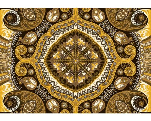 Goud en geel mozaïekpatroon, abstract fotobehang met geometrische vormen voor een moderne ruimte.