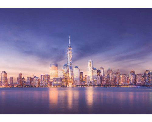 Fotobehang van New York met wolkenkrabbers in de nacht.