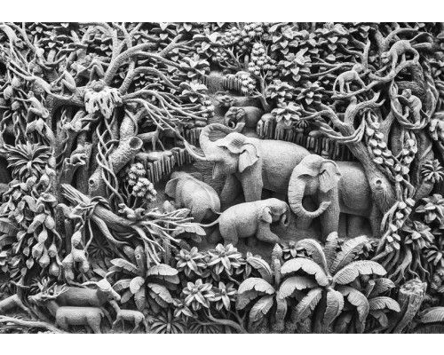 Gedetailleerd fotobehang van olifanten in de jungle, met een focus op natuurlijke harmonie.