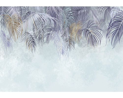 Fotobehang, Palmbladeren Bladeren Paars Blauw 3D