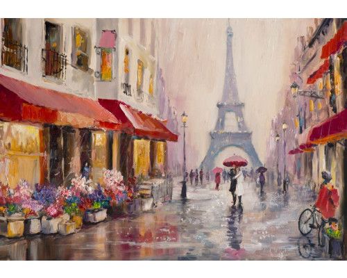 Fotobehang van een abstract schilderij van de Eiffeltoren in Parijs met kunst en verf.