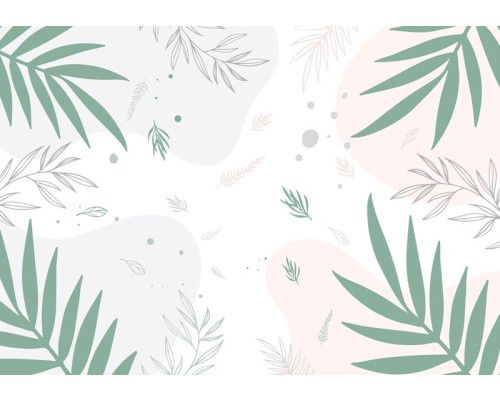 Fotobehang met pastelkleuren en kunstzinnig bladerenpatroon.