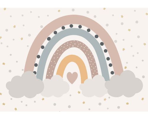 Fotobehang met een pastel regenboog op een lichte achtergrond. Een dromerig en kleurrijk ontwerp.