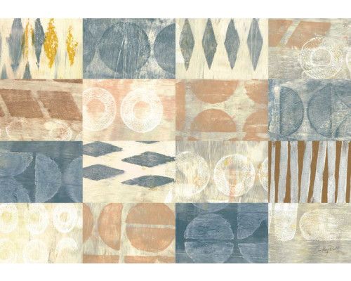 Fotobehang met pasteltegels in een bohemian design met geometrische patronen en zachte kleuren.