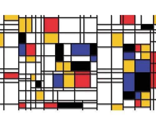 Fotobehang van Piet Mondriaan compositie, in een kunstzinnige schilderijstijl.
