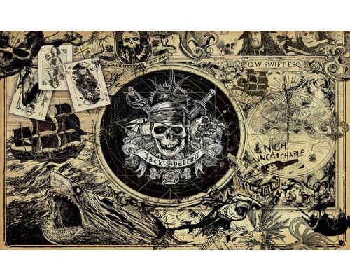 Fotobehang van Pirates of the Caribbean met Jack Sparrow in actie.