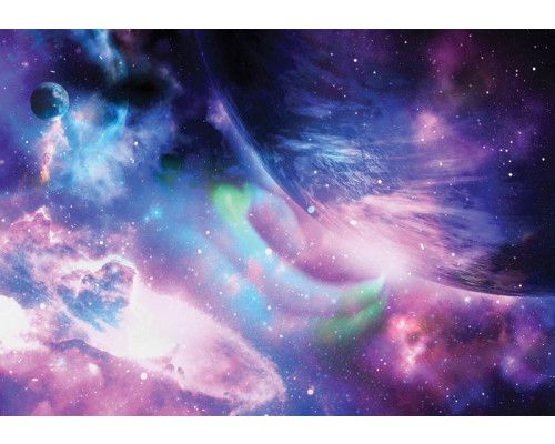 Planeten en sterrenstelsels in het universum op dit fotobehang, met een diep en eindeloos ruimtegevoel.