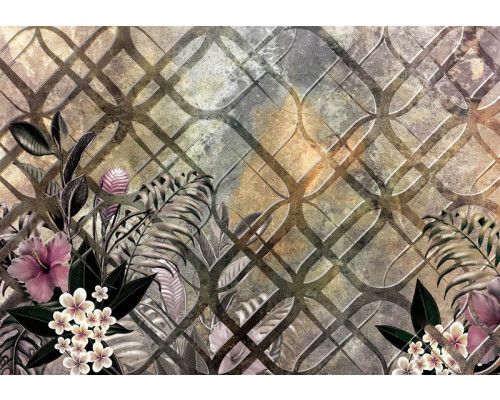 Fotobehang van planten en ornamenten, abstract bloemenontwerp met sierlijke patronen.