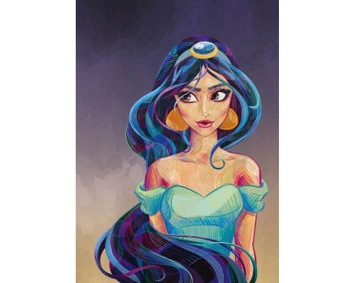 Prinses Jasmijn fotobehang met de prinses uit Aladdin, omringd door een magisch oosters paleis en glinsterende juwelen.
