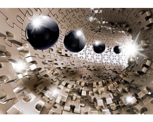 3D-tunnel met ronde kogels, abstract fotobehang voor een futuristische en moderne uitstraling.