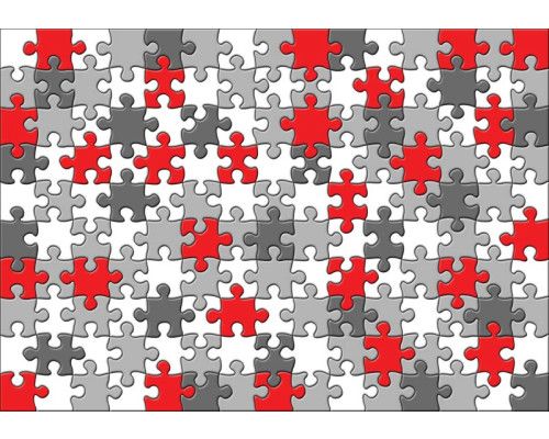 Kleurrijke puzzel stukken in een fotobehang, perfect voor kinderkamers en creatieve ruimtes.