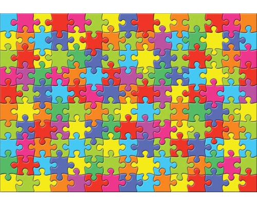Regenboog puzzel fotobehang met kleurrijke stukken, speciaal ontworpen voor kinderen en slaapkamers.