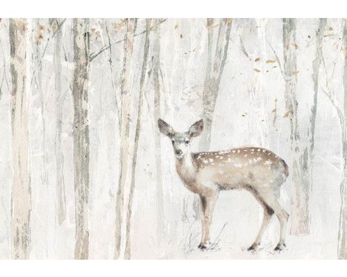 Fotobehang van een ree in het bos, kunstzinnig afgebeeld met een combinatie van bomen en dieren.