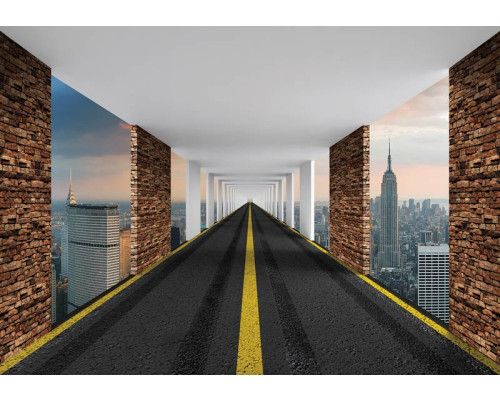 New York 3D-straat fotobehang, met een indrukwekkende weergave van een levendige stadsstraat.