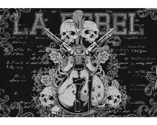 Rock gitaar en schedel op fotobehang, stoer en rebels.