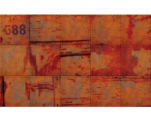 Roestige muur op fotobehang, industrieel met een metalen tint.