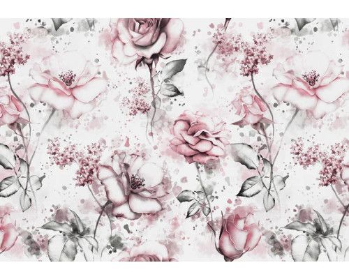 Romantisch fotobehang met rozen in waterverf, zachte en elegante stijl.