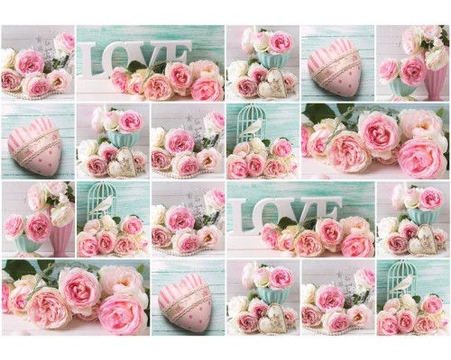 Fotobehang met roze rozen en liefdevolle bloemen, ideaal voor een zachte kinderkamer.