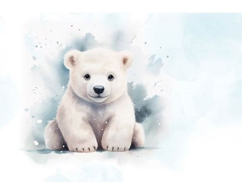 Fotobehang van een schattige ijsbeer, perfect voor een kinderkamer met dierenthema.