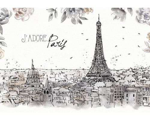 Fotobehang met een schilderachtige weergave van Parijs met sfeervolle gebouwen en de Eiffeltoren op de achtergrond. Een romantisch ontwerp.