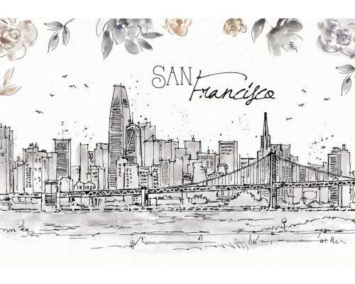 Fotobehang met een schilderachtige weergave van San Francisco met de iconische Golden Gate Bridge en de stad op de achtergrond. Een stijlvol ontwerp.