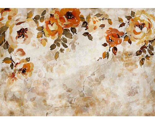 Fotobehang Schilderachtige Bloemen op Betonwand