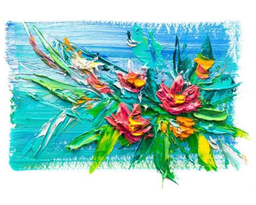 Abstract fotobehang met een schilderij van bloemen in verf en kunststijl.