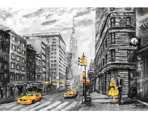 Fotobehang van een abstract schilderij van New York met kunst en verfdoek.