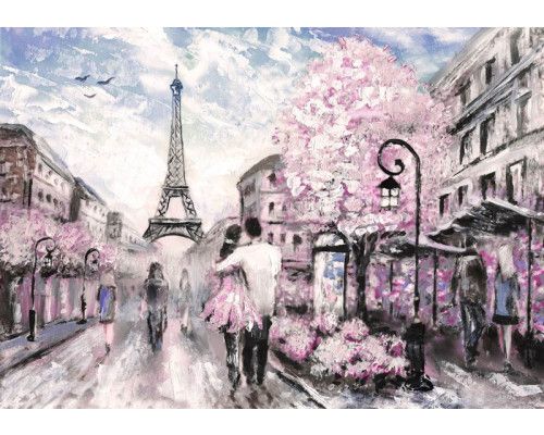 Fotobehang van een abstract schilderij van Parijs met de Eiffeltoren in kunststijl.