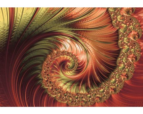 Fotobehang van sierlijke rode verenpracht, weergegeven in een abstract kunstontwerp.