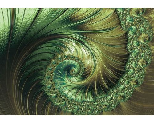 Fotobehang van smaragdgroene verenpracht, in een abstract en kunstzinnig ontwerp.