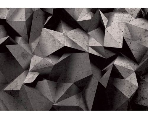 Abstract geometrisch fotobehang met zwart-grijze stenen, ideaal voor een moderne ruimte.