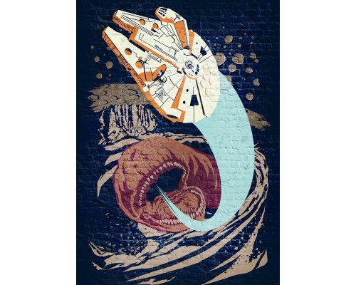 Star Wars fotobehang met een concrete asteroïde en worm, perfect voor sci-fi fans.