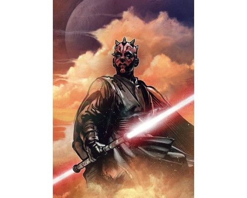 Fotobehang van Darth Maul in actie, ideaal voor een tienerkamer met een Star Wars-thema.