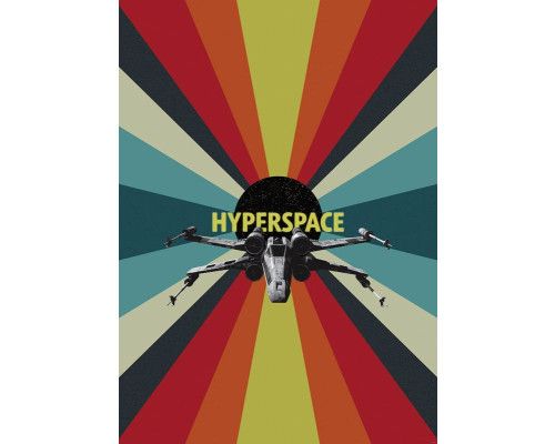 Hyperspace fotobehang uit Star Wars toont een dynamische hypersprong, met intense kleuren en snelheidseffecten.