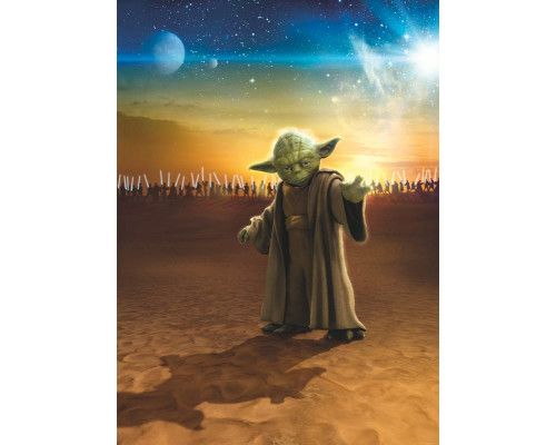 Star Wars fotobehang met Master Yoda in een epische pose.