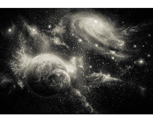 Sterren die fonkelen in de ruimte op dit fotobehang, met een indrukwekkende weergave van het universum.