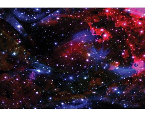 Fotobehang met sterren die schitteren in de donkere uitgestrektheid van de ruimte, omringd door planeten en kosmische elementen.