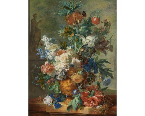 Fotobehang van een stilleven met bloemen door Jan van Huysum, Rijksmuseum.