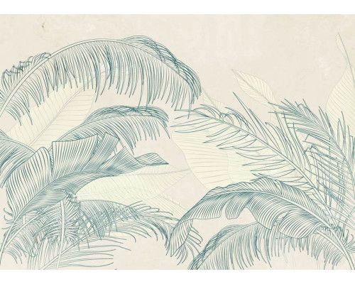 Een fotobehang met subtiele palmbladeren, waarin zachte groentinten en verfijnde palmbladeren zorgen voor een rustige en natuurlijke uitstraling.