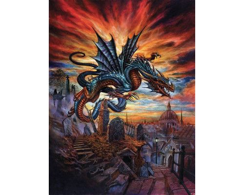 Fotobehang van de Highgate Horror met een draak op een kerkhof, alchemie thema.